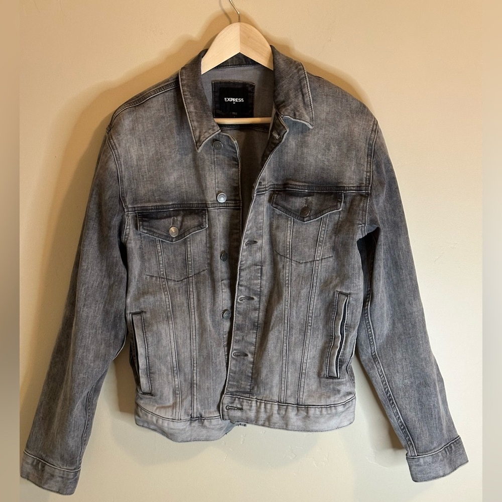 Express Gray Denim Biker Jacket – Women’s Small, P2P 20”